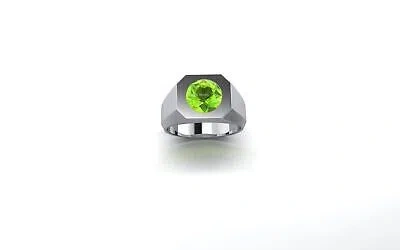 Pre-owned Handmade 10k White Gold Men's Ring, Solitaire Ring For Birthday, Peridot Gemstone Jewelry