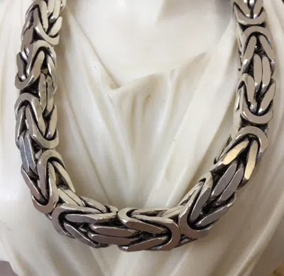 Pre-owned Handmade Mens Bali Byzantine Box Chain Necklace Oxide 377gr 28inch  In Silver