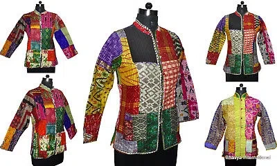 Pre-owned Handmade 10pc  Quilted Jacket Patchwork Silk Blazer Reversible Winter Coat Jacket In Multicolor