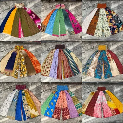 Pre-owned Handmade 10pc Lot Vintage 7 Layer Silk Sari Recycled Tiered Boho Gypsy Palazzo Pants In I Will Send Assorted Color And Print