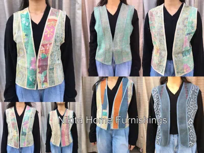Pre-owned Handmade 10pc Vintage Kantha Cotton  Jacket Women Reversible Sleeveless Jacket In Multicolor