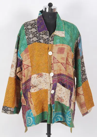 Pre-owned Handmade 10pc Vintage Kantha Silk Jacket  Women Reversible Jacket Assorted Print In Multicolor