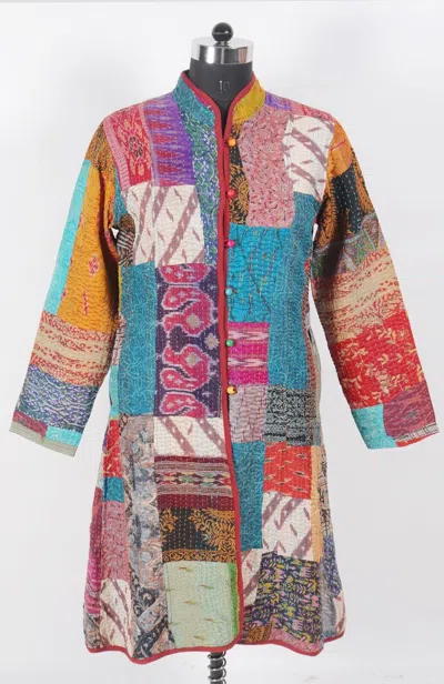Pre-owned Handmade 10pc Vintage Kantha Silk Long Jacket  Women Reversible Jacket Assorted In Multicolor