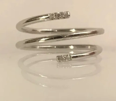 Pre-owned Handmade 14k White Gold White Genuine Diamonds Midi Knuckle Spring Band 1mm Polish Ring