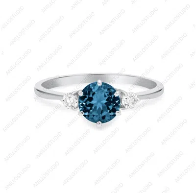 Pre-owned Handmade 14k Yellow Gold Natural London Blue Topaz Band Dainty, Stackable Ring Size 7
