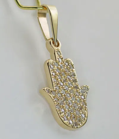 Pre-owned Handmade 14k Yellow Gold White Diamond Hamsa Pendant