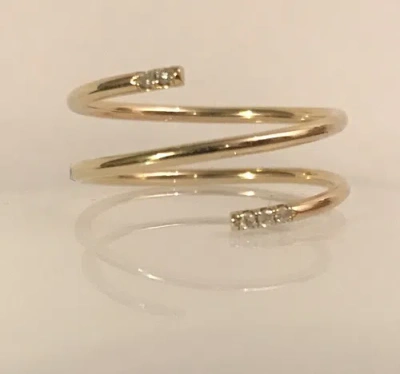 Pre-owned Handmade 14k Yellow Gold White Genuine Diamonds Midi Knuckle Spring Band 1mm Polish Ring