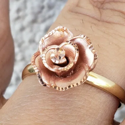 Pre-owned Handmade 14k Yellow Rose Gold Flower Ring Size 7 In White