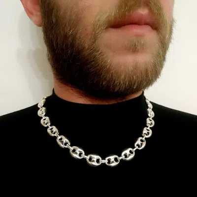 Pre-owned Handmade 14mm 22 Inch Hollow Puffed Marina Link Chain Necklaces 56gr 925 Silver Sterling