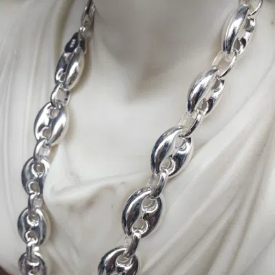 Pre-owned Handmade 14mm Hollow Puffed Marina Link Chain Necklaces 925 Silver Sterling 28inch 71gr