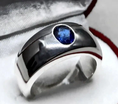 Pre-owned Handmade 1.6 Carat Royal Blue Ceylon Sapphire Mens Ring Sterling Silver 925