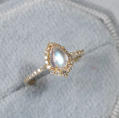 Pre-owned Handmade 18k Yellow Gold Natural Moonstone Stackable Dainty, Solid Gold Ring Size 7