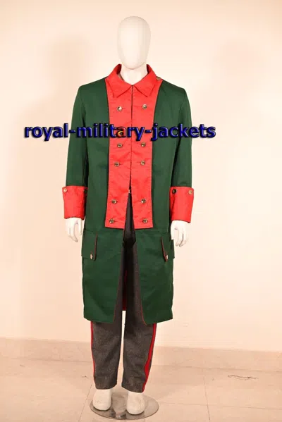 Pre-owned Handmade 18th Century Style Revolutionary War Coat Naval Marine Uniform In Green