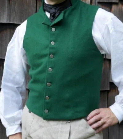 Pre-owned Handmade 19th British Green Early Revolutionary War Waistcoat Wool Vest