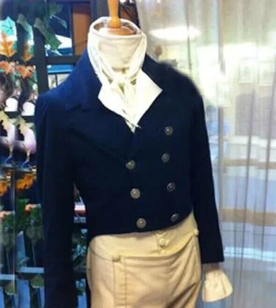 Pre-owned Handmade 19th Victorian Regency Gentlemen Colonial Navy Blue Wool Tailcoat