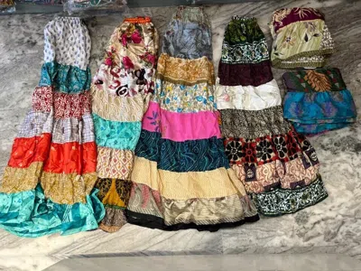 Pre-owned Handmade 20 Pc Lot Vintage 7 Layer Silk Sari Recycled Tiered Boho Gypsy Palazzo Pants In I Will Send Assorted Color And Print