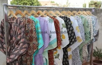 Pre-owned Handmade 20 Pc Wholesale Lot Indian Kimono Women Kaftan Floral Cotton Long Dress Caftan In Multicolor