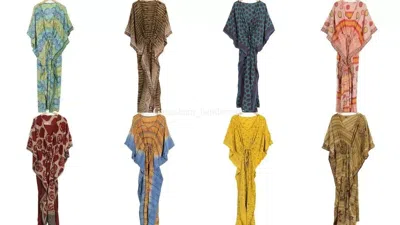 Pre-owned Handmade 20 Pcs Indian Vintage Silk Saree Long Kaftan Dress Women Nightwear Maxi Caftan In Multicolor
