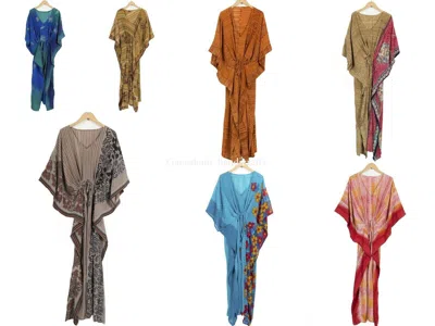 Pre-owned Handmade 20 Pcs Lot Vintage Silk Saree Kaftan Kimono Women's Holiday Silk Caftan Dress In Multicolor