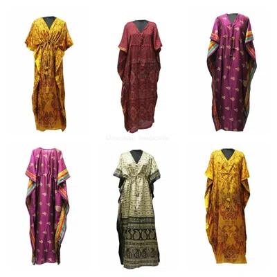 Pre-owned Handmade 20 Pcs Lot Vintage Silk Saree Kaftan Kimono Women's Holiday Silk Caftan Dress In Multicolor