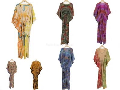 Pre-owned Handmade 20 Pcs Lot Vintage Silk Saree Kaftan Kimono Women's Holiday Silk Caftan Dress In Multicolor