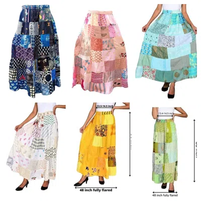 Pre-owned Handmade 20 Pcs Of Vintage Indian Rayon Patchwork Hippy Gypsy Boho Maxi Women Long Skirts In Blue