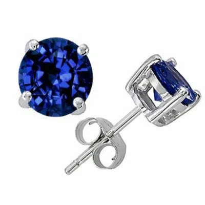 Pre-owned Handmade 2.20 Carat 14kt White Gold Round Shape 100% Natural Blue Tanzanite Women's Studs In Blue (as Depicted)