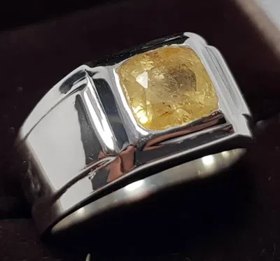 Pre-owned Handmade 2.45 Carat Semi Transparent Dark Yellow Sapphire Ring Pukhraj Rings Mens Gifts