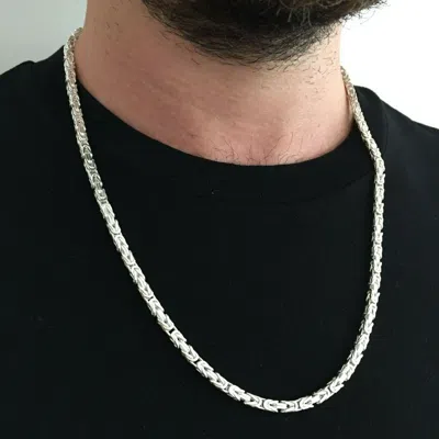 Pre-owned Handmade 26 Inch Mens Byzantine Viking Chain Necklace 4mm 59gr Real 925 Sterling Silver