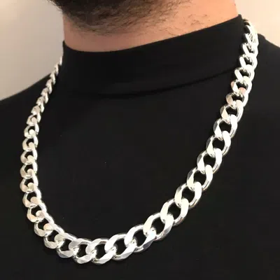 Pre-owned Handmade 28 Inch Boys Mens Hip Hop Cuban Chain Necklace 925 Sterling Silver 189gr 14mm