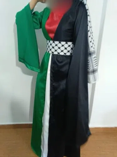 Pre-owned Handmade 4-piece  Vintage Palestine Flag Dress – Unique Design For Heritage Event In Multicolor
