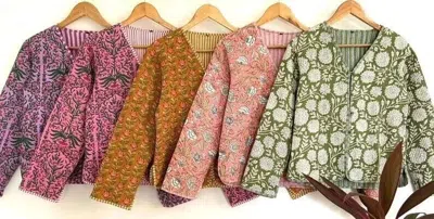 Pre-owned Handmade 5 Pcs Indian  Kantha Quilt Short Jacket Kimono Women Wear Boho Jacket In Multicolor