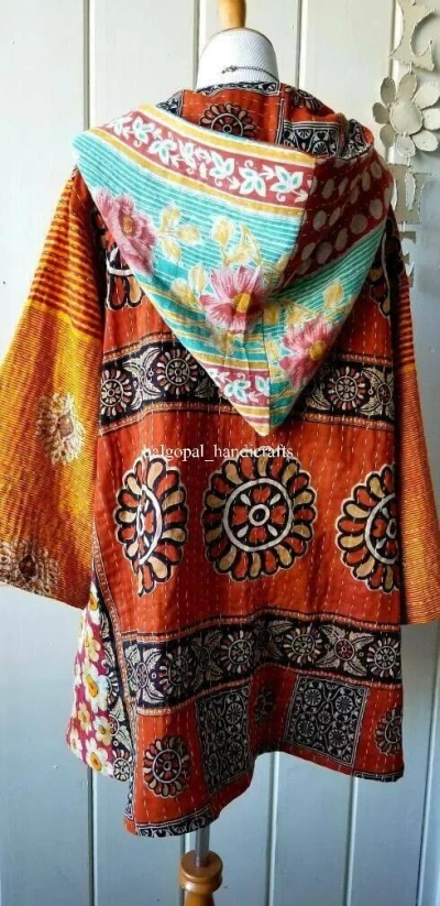 Pre-owned Handmade 5 Pcs Lot Indian Cotton Vintage  Women Winter Wear Kantha Jacket Coat In Multicolor