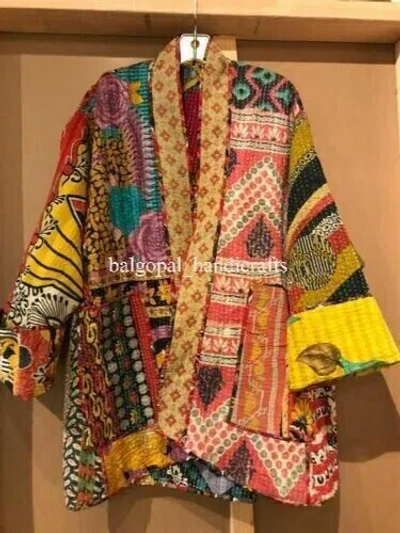 Pre-owned Handmade 5 Pcs Lot Indian Cotton Vintage Patchwork Women Winter Wear Kantha Jacket Coat In Multicolor