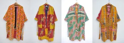 Pre-owned Handmade 5 Pcs Of Vintage  Kantha Winter Kimono Robs Long Bathrobe Jacket Coat In Multicolor