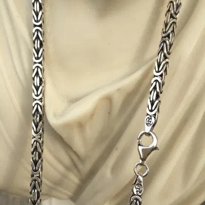 Pre-owned Handmade 5mm Boys Men Box Byzantine Chain Necklace Oxide 925 Sterling Silver 80gr 24inch