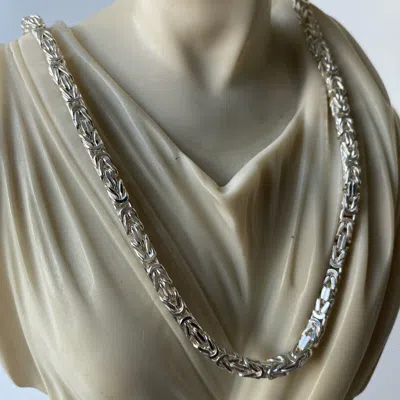Pre-owned Handmade 5mm Mens Byzantine Rope Necklace King Chain 925 Sterling Silver 85gr 25.19inch