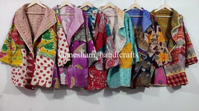 Pre-owned Handmade 5pc Lot Indian Cotton Vintage  Women Winter Wear Kantha Jacket Coat In Multicolor