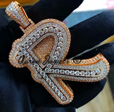 Pre-owned Handmade 6.77cts Moissanite Men's Any Initial "r" Pendant Real 925 Silver Passes Tester In White/colorless