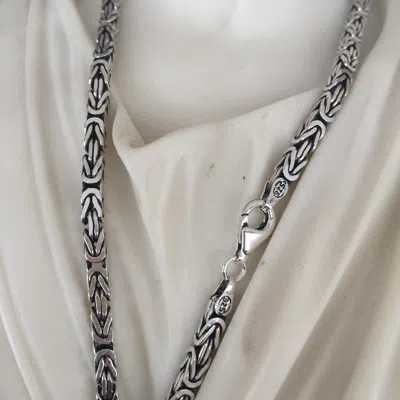 Pre-owned Handmade 6mm Men Box Byzantine Chain Necklace Oxide 925 Sterling Silver 103gr 22inch
