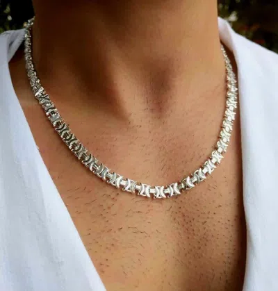 Pre-owned Handmade 7mm Flat Byzantine Mens Chain Euro King Necklace 925 Sterling Silver 48gr 22"
