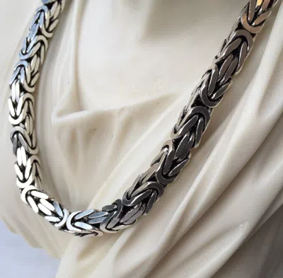 Pre-owned Handmade 7mm Square King Byzantine Chain Necklace 925 Sterling Silver 137gr 22 Inch