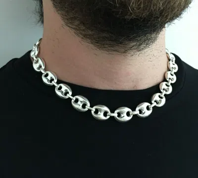 Pre-owned Handmade 925 Silver Sterling Mens Hollow Puffed Mariner Link Chain Necklaces 55gr 20inch