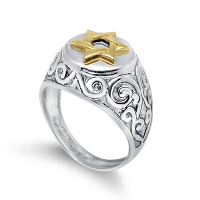 Pre-owned Handmade 925 Sterling Silver And Gold Decorative Star Of David Ring