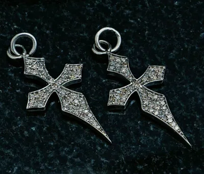 Pre-owned Handmade 925 Sterling Silver Diamond Cross Pendant Designer Unisex Religious Pendant Gift In White