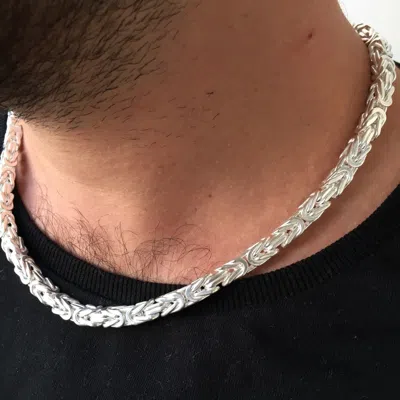Pre-owned Handmade 925 Sterling Silver Men Byzantine Kings Chain Necklace Solid 6.5mm 22 Inch 129gr