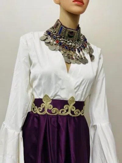 Pre-owned Handmade Afghan Clothes Design/ Satin/ Regular Size Dress/ Red And Purple Color