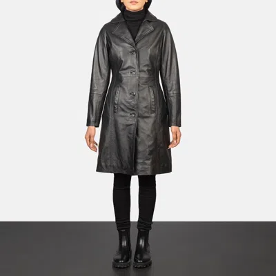 Pre-owned Handmade Alexis Black Single Breasted Leather Coat: Timeless Elegance For Every Occasion.