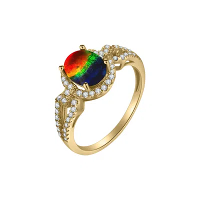 Pre-owned Handmade Ammolite Aaa Ring In 14k Gold With Certificate Natural Ammolite
