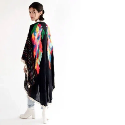 Pre-owned Handmade Angelina  Crochet Embroidered Kimono Duster One Plus Size 2x 3x … In Black